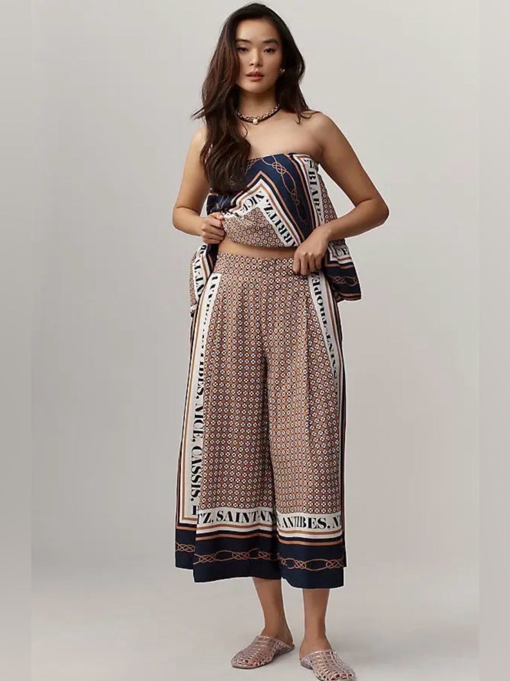 Maeve Printed PLEATED A-LINE CULOTTES, Sz L, Color: Neautral 🛥️ ⚓️🪝 - Picture 3 of 11